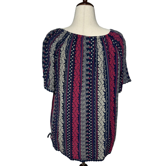 Westport Top Womens 2X Red Blue Floral Paisley Lace Trim Peasant Boho NWT - Picture 2 of 11